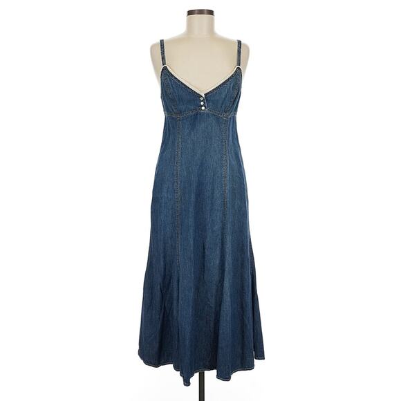 VTG Ralph Lauren Jeans Co Blue Denim Midi Dress A Line 8 - Picture 1 of 4